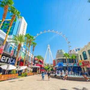 People enjoying Las Vegas attractions on sunny day