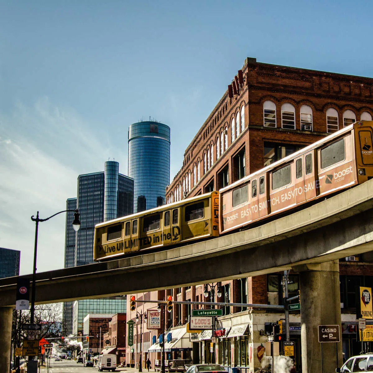 Train passing through Detroit