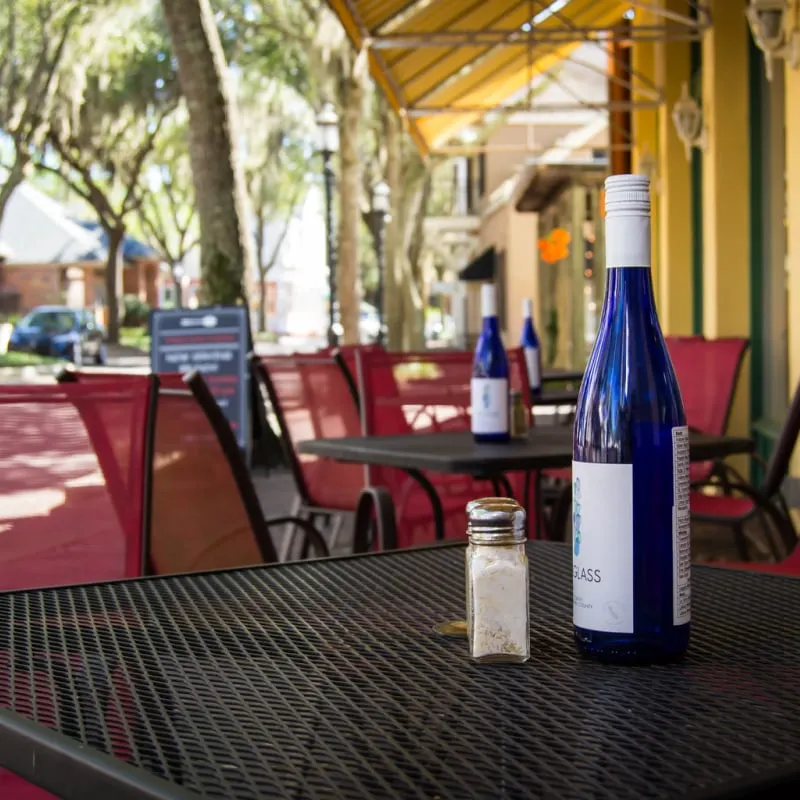 Wine bottle at downtown Gainesville restaurant patio