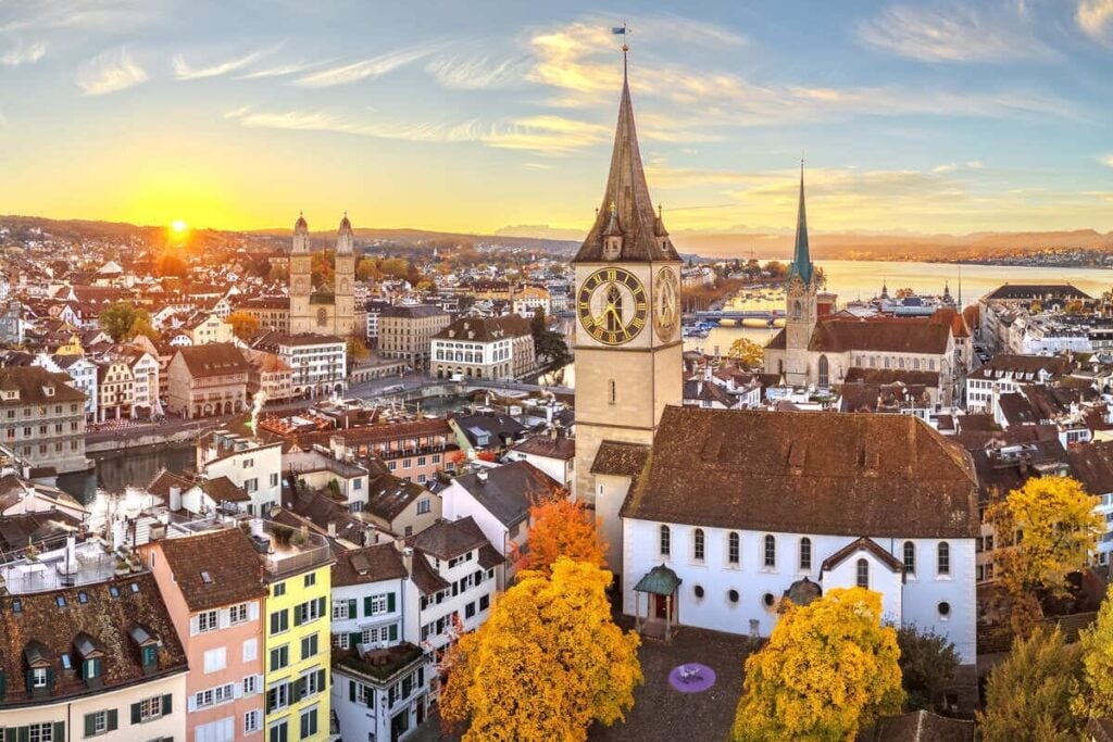 Aerial View Of Altstadt In Zurich, Switzerland