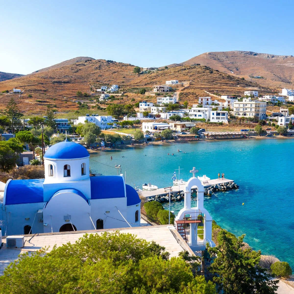 Blue Dome Church In Syros Island, Greece