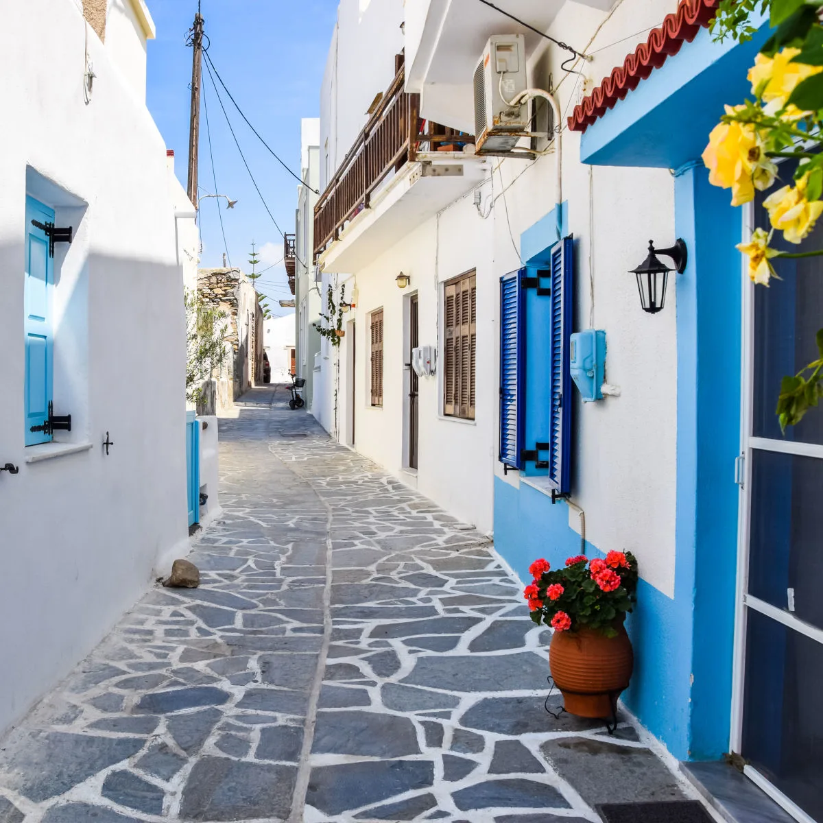 Old Town walkway in Naxos, Greece