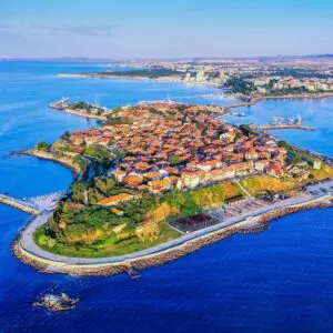 Aerial View Of Nessebar Off The Black Sea Coast Of Bulgaria, Eastern Europe