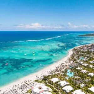 Aerial view of white sand beach in Punta Cana