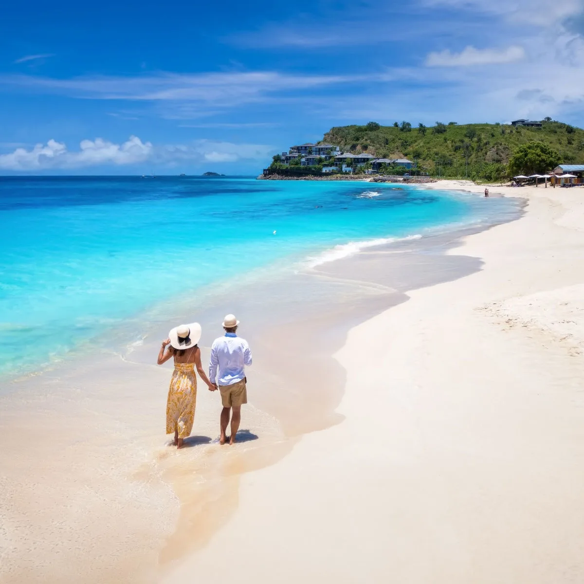Couple walking on a beach in Antigua and Barbuda
