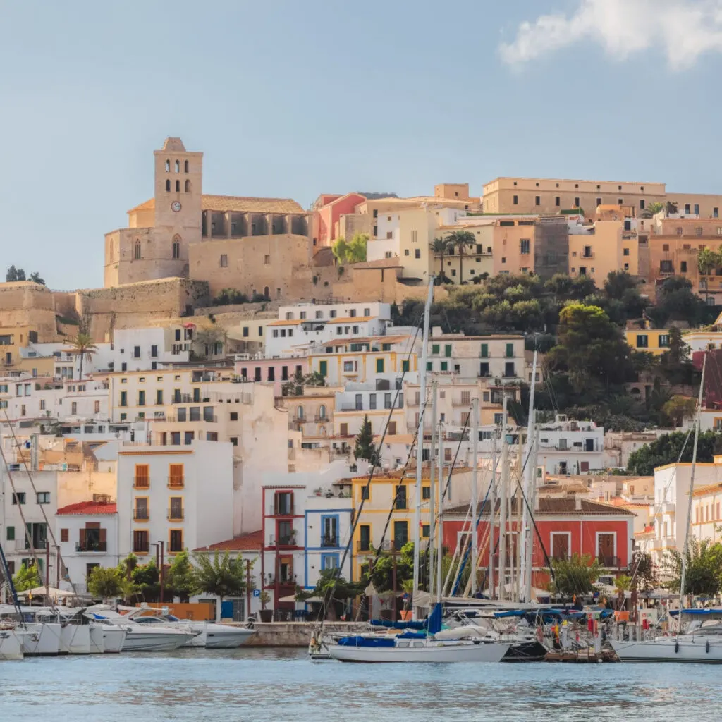 Harbour view of of historic old Ibiza Town