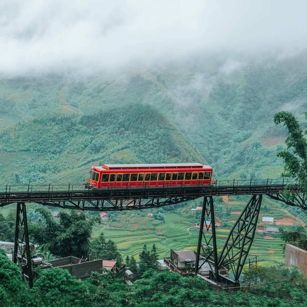 Historic Red Train In Laos, Southeast Asia