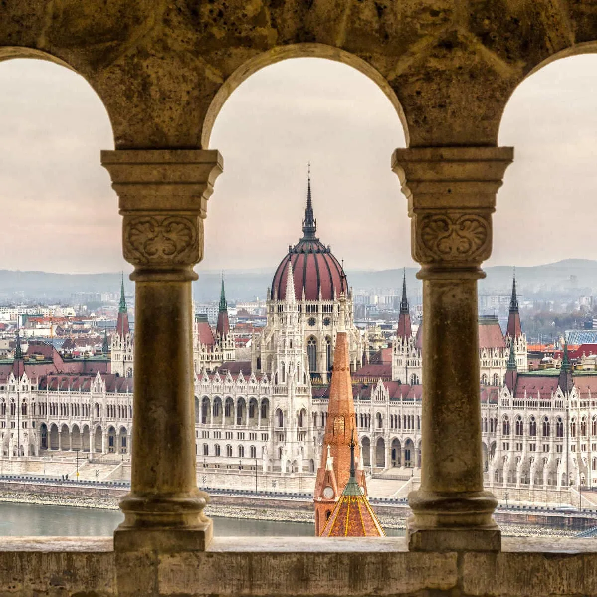 Hungarian Parliament Seen From The Fishermen's Bastion In Hungary, Central Europe