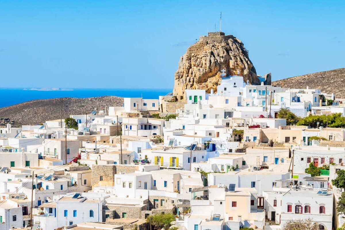 Panoramic View Of The Whitewashed Chora Of Amorgos, Cyclades Island Group Of Greece, Southern Europe