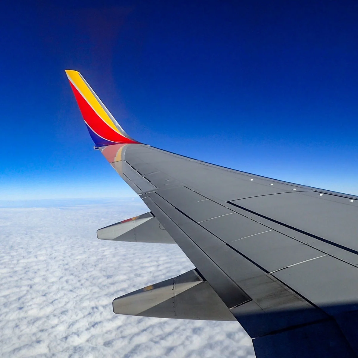 View from the window seat of a Southwest Airlines plane
