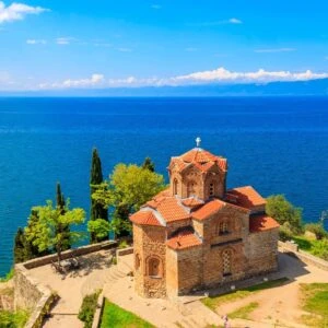 Panoramic View Of Church Of St John At Kaneo, Ohrid, North Macedonia