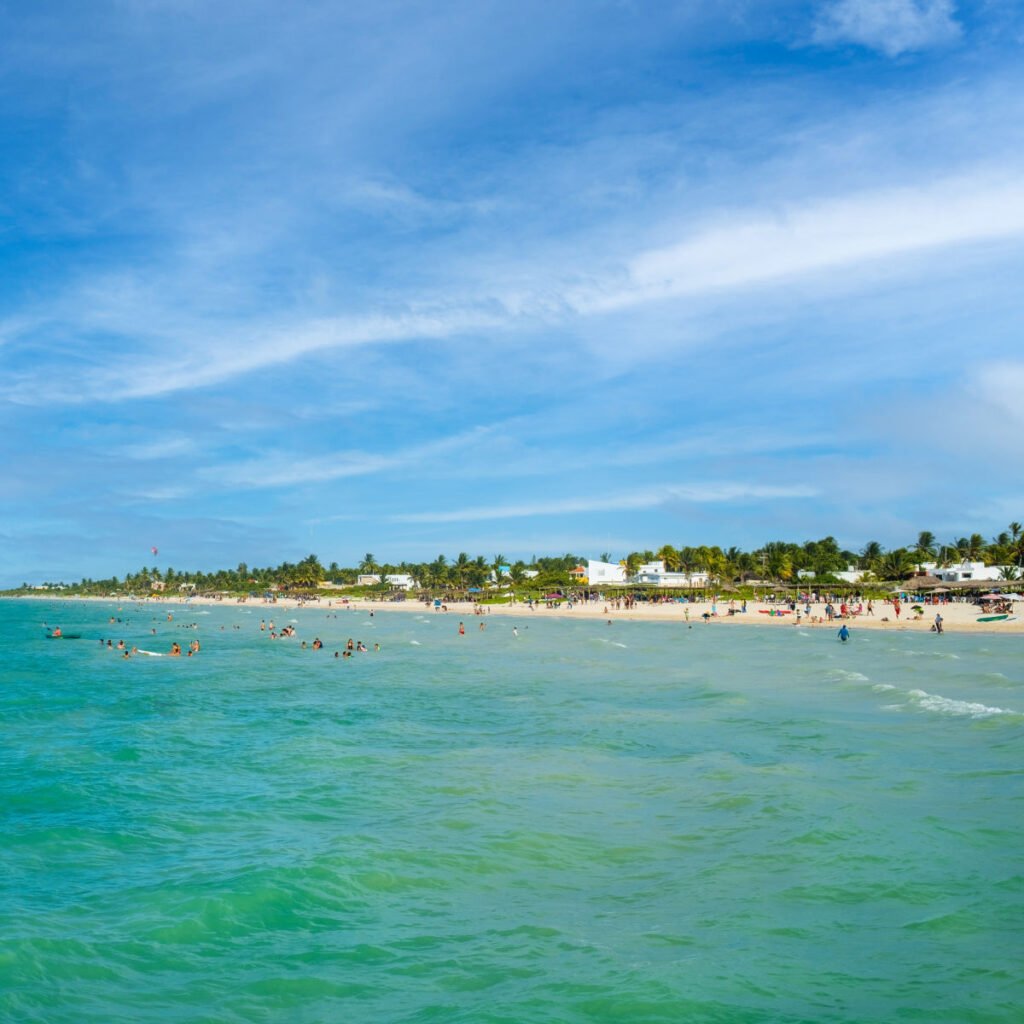 People swimming in Sisal, Mexico