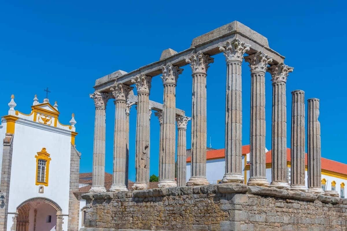 The Roman Temple Of Evora In Portugal, Southern Europe