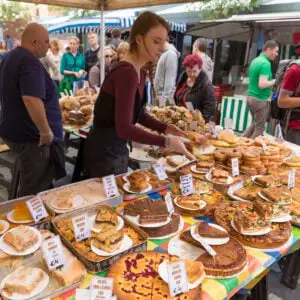 DUBLIN - MAY 17, 2014 Temple Bar Food Market is located at Meeting House Square. This weekly market takes place every Saturday in Dublins city centre.
