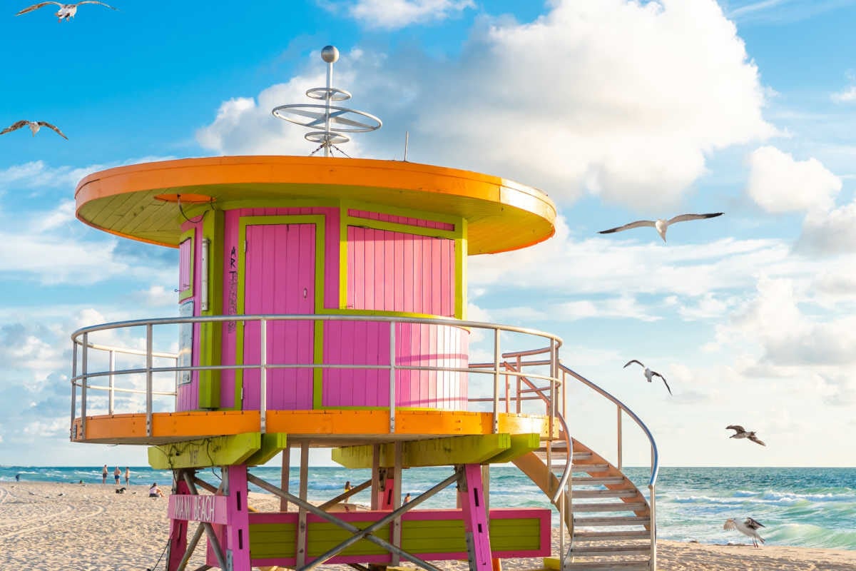Pink lifeguard tower - Miami, FL