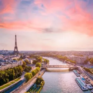 Aerial View Of Paris, France At Sunset