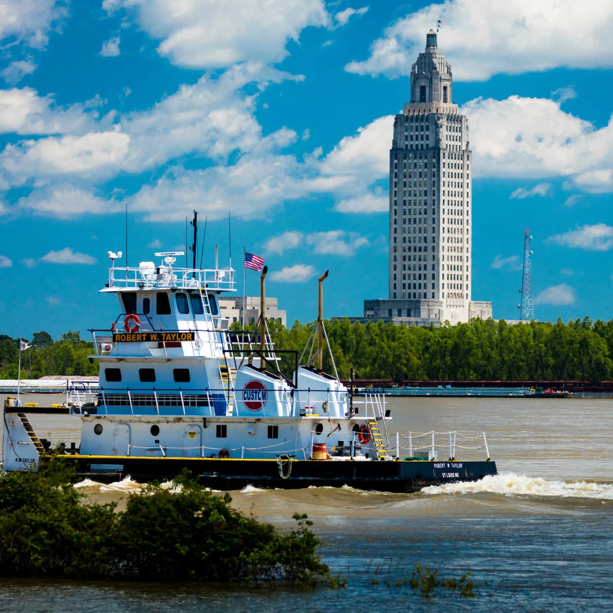 Boat on river in Baton Rouge