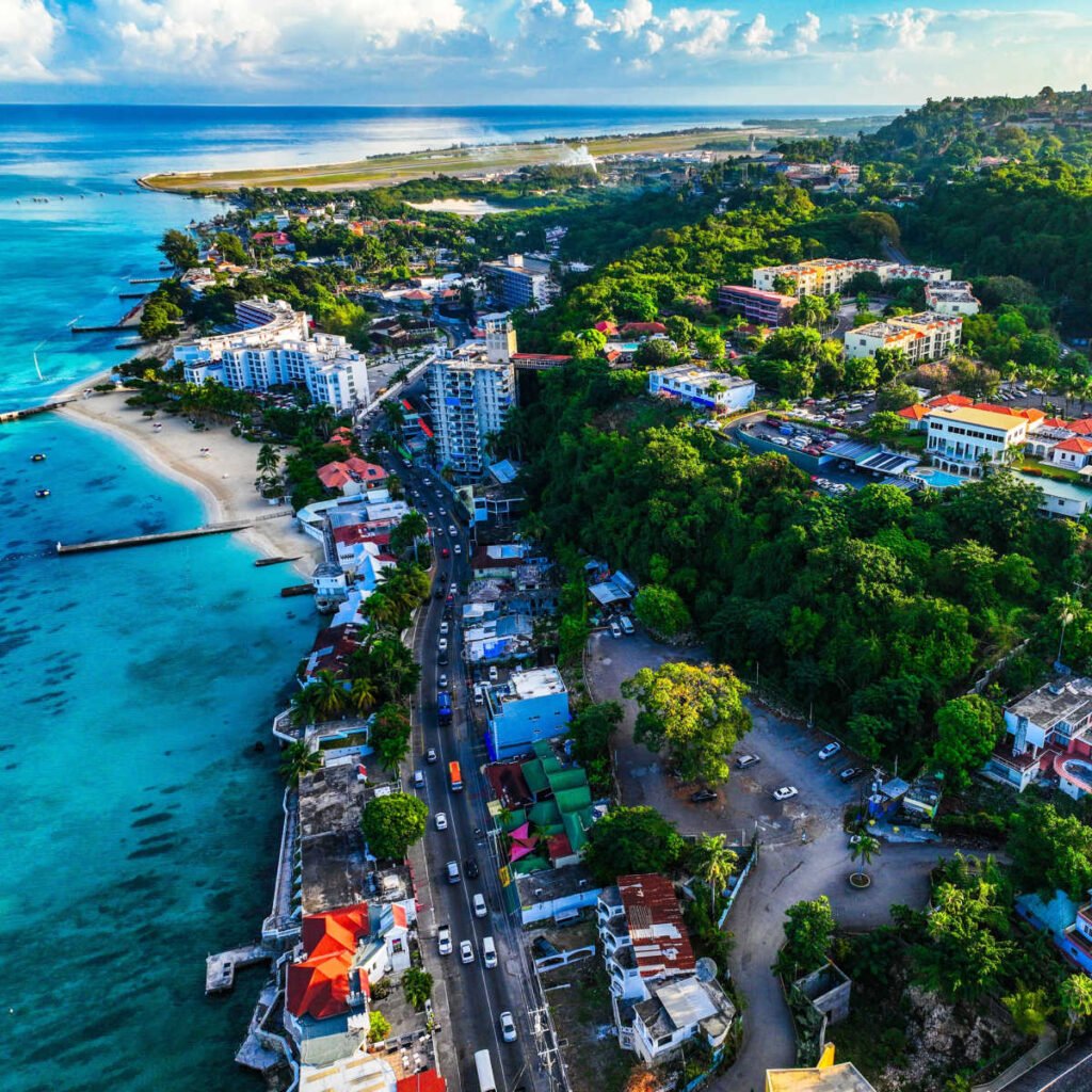 Aerial view of Montego Bay, Jamaica on gorgeous day