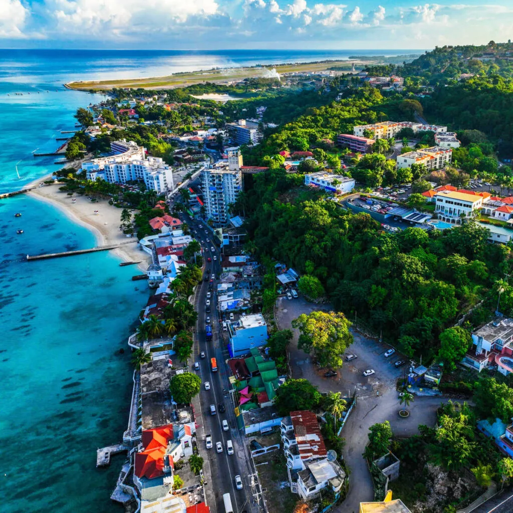 Aerial view of Montego Bay, Jamaica on gorgeous day