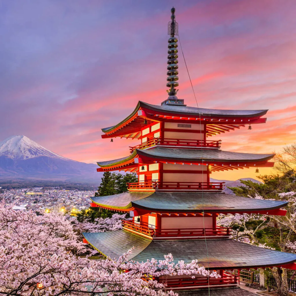 Chureito Pagoda Seen With Mount Fuji In The Background, Japan