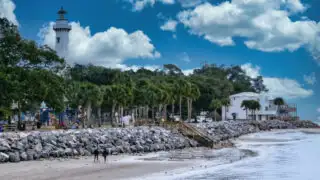 Beach and lighthouse on St. Simons Island, Georgia
