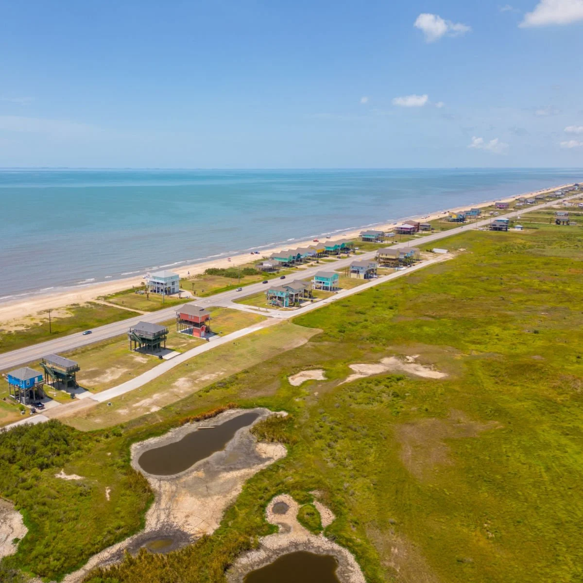 Stilt homes on coast of Crystal Beach, Texas