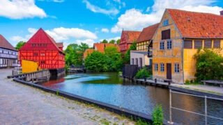 Colorful riverside homes in Aarhus, Denmark
