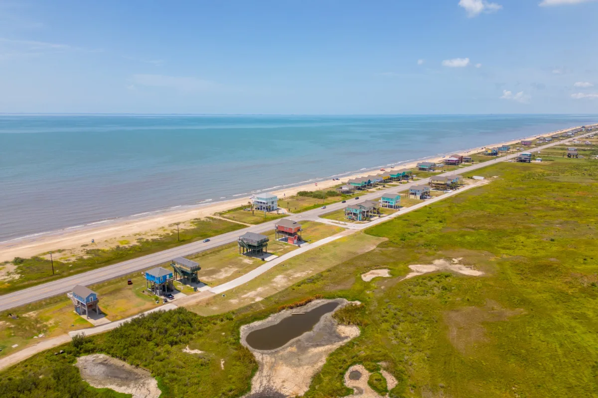 Stilt homes on coast of Crystal Beach, Texas