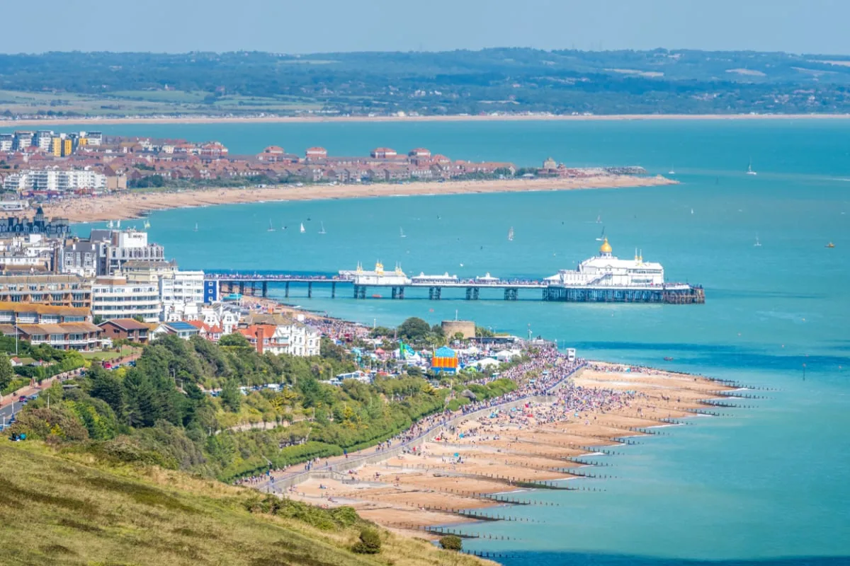 1 Hour From London! Visit The UK's Most Underrated Beach Destination Aerial view of Eastbourne, UK coastline