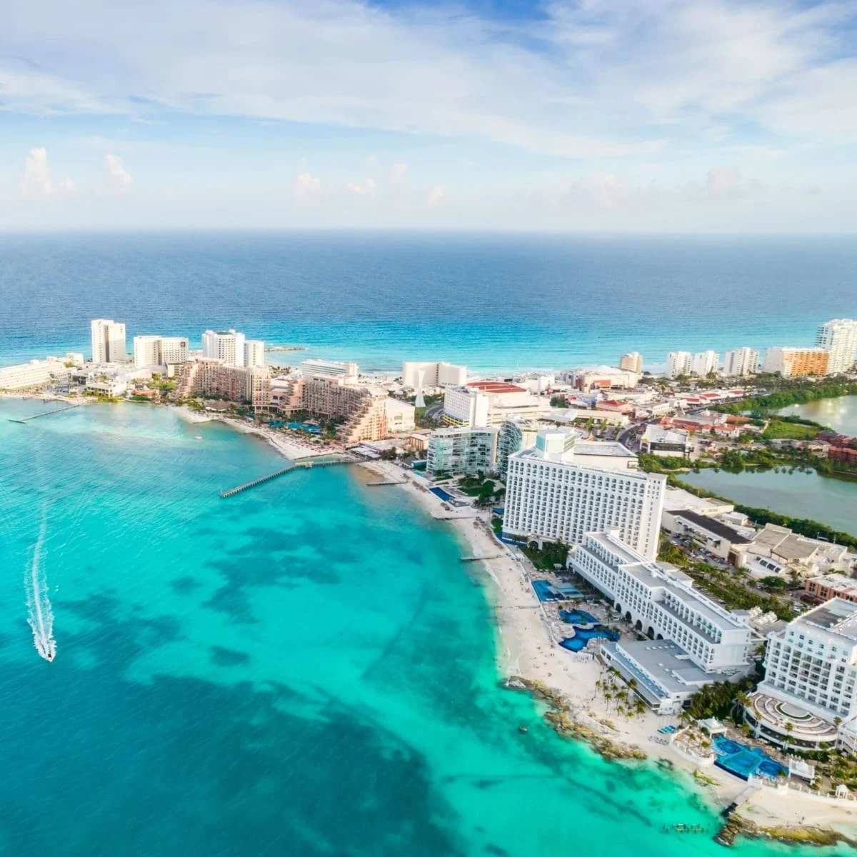 Aerial View Of Cancun Hotel Zone, Mexico