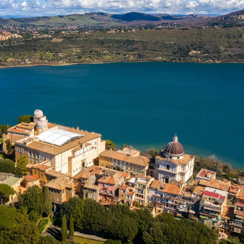 Aerial View Of Castel Gandolfo, On The Banks Of Laco Albano, Italy