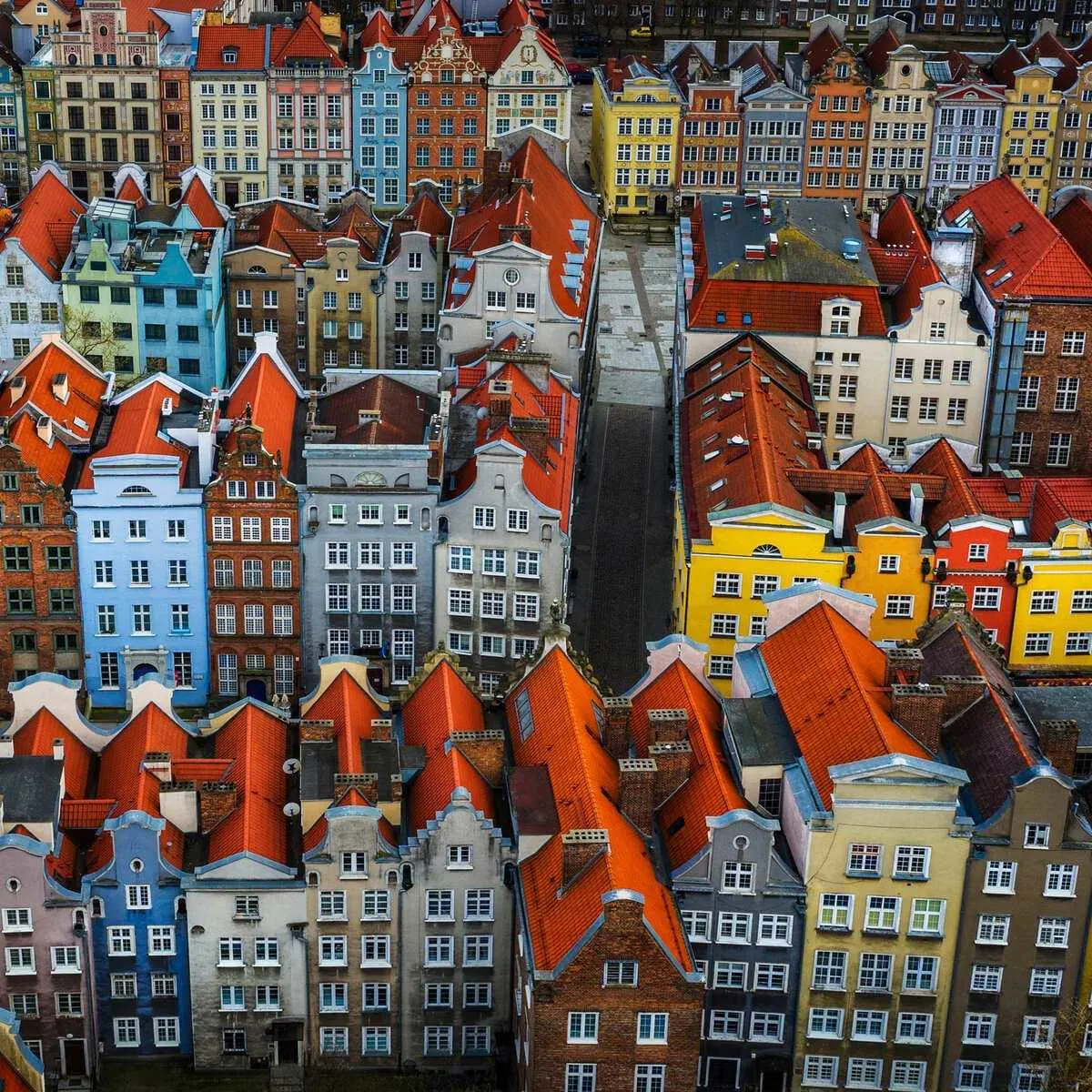Aerial View Of Colorful Houses In Gdansk, Poland