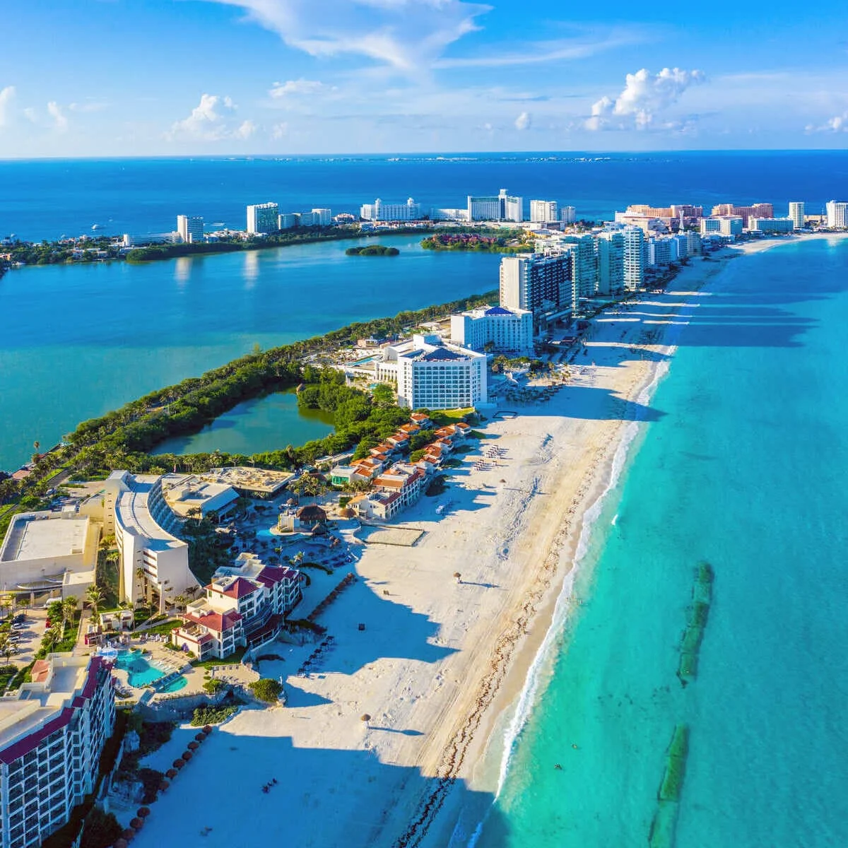 Aerial View Of The Cancun Hotel Zone, Mexico