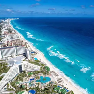 Aerial View Of The Hotel Zone In Cancun, Mexico
