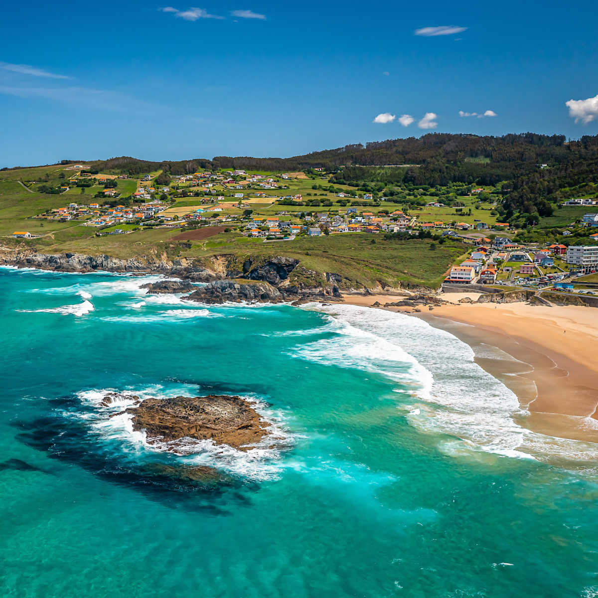 Aerial View over Valdoviño Beach in Spain