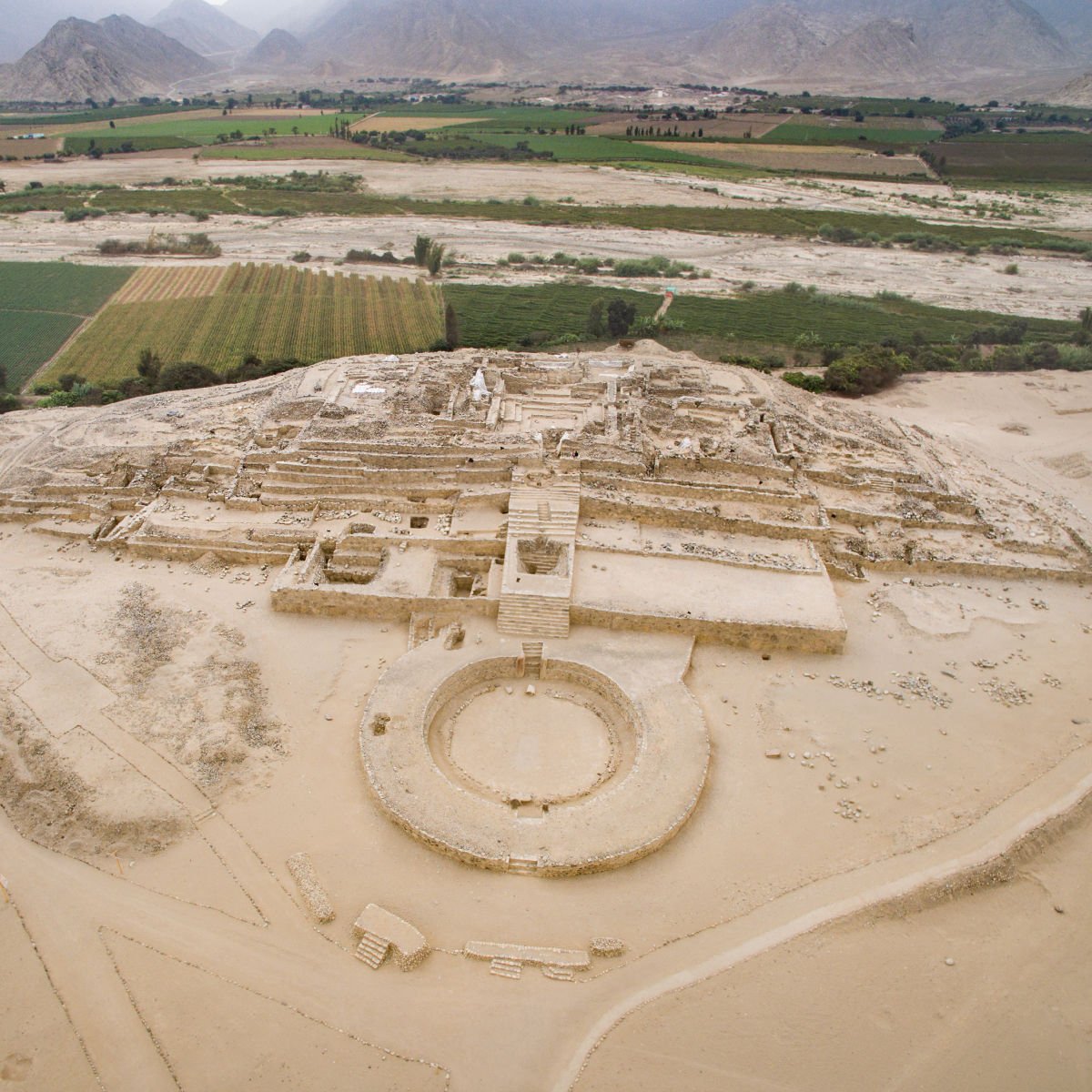 Aerial view of Caral site in Peru