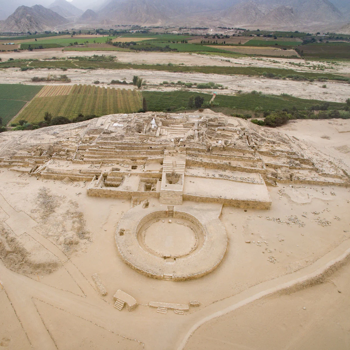Aerial view of Caral site in Peru
