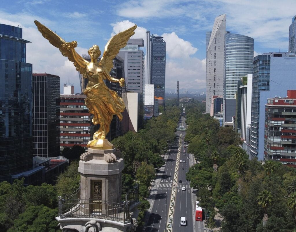 Aerial view of the iconic monument Angel of Independence,