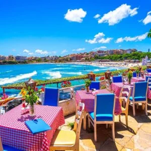 Alfresco Restaurant On The Sea Wall Of Sozopol, Bulgaria