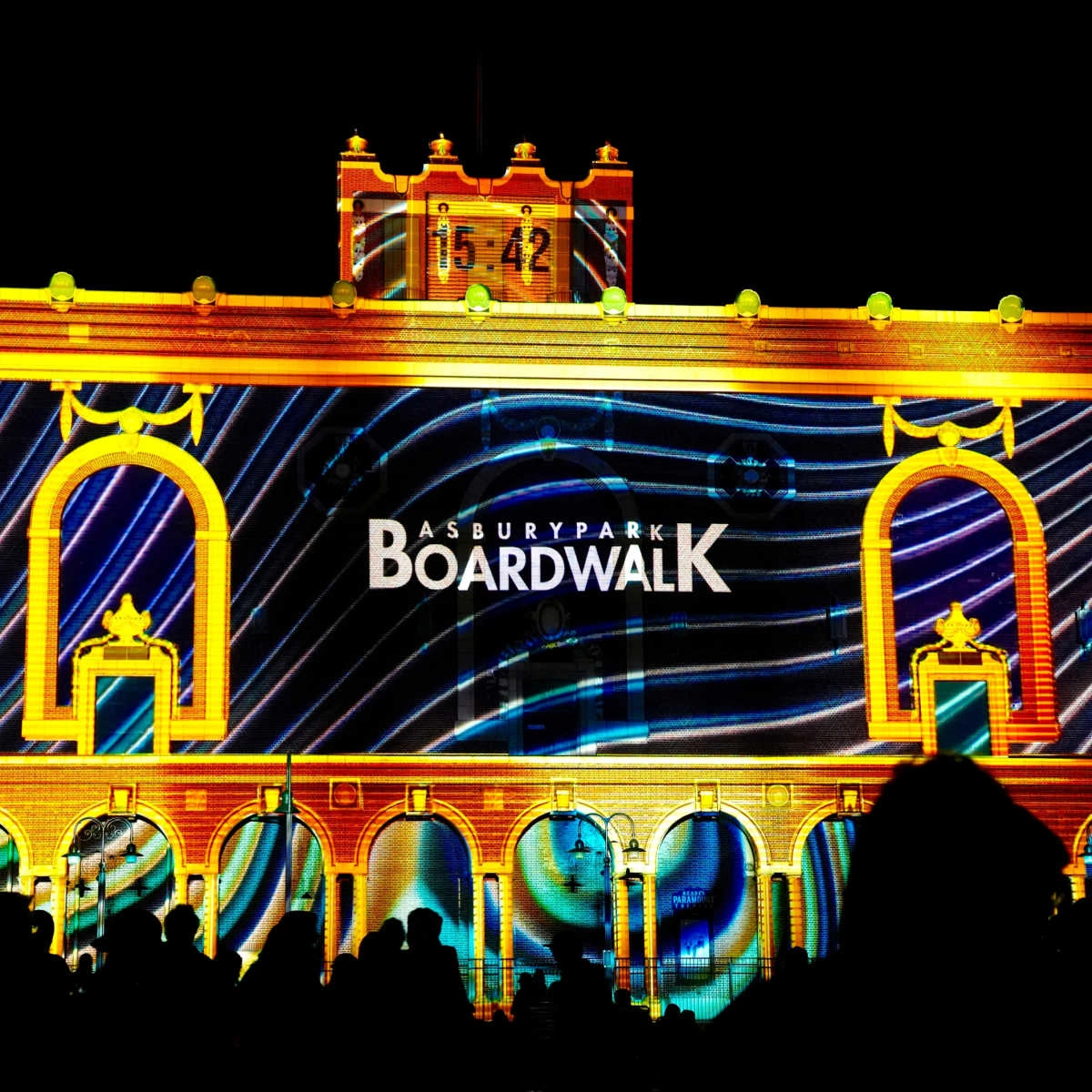 Asbury Park Boardwalk illuminated at night