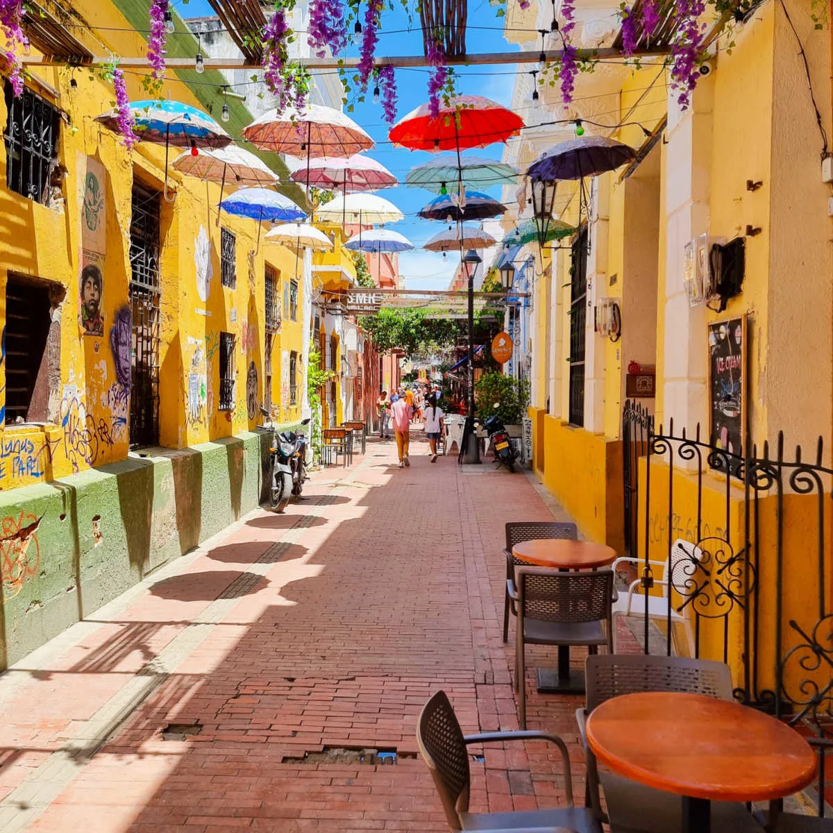 Charming walkway in Santa Marta, Colombia historic center