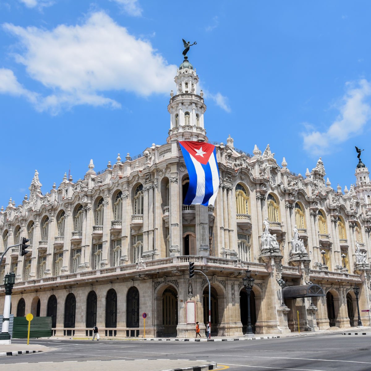 Cuba flag displayed from Great Theatre of Havana
