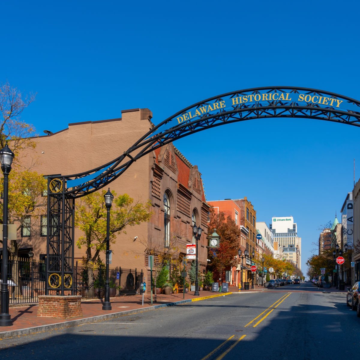 Delaware Historical Society banner in downtown Wilmington, DE