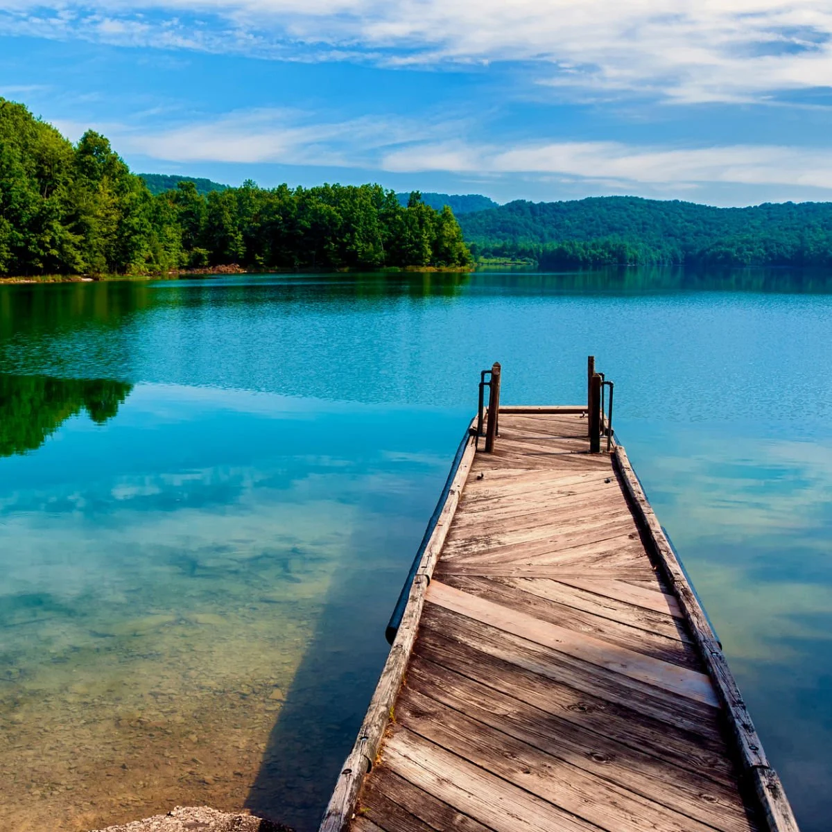 Dock over clear waters of lake in Summersville, WV