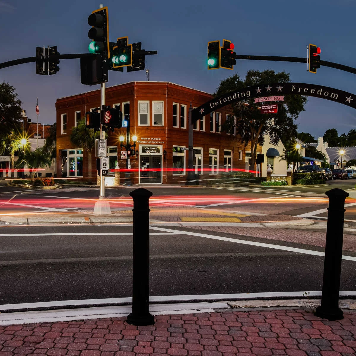Downtown Dunedin, FL at night