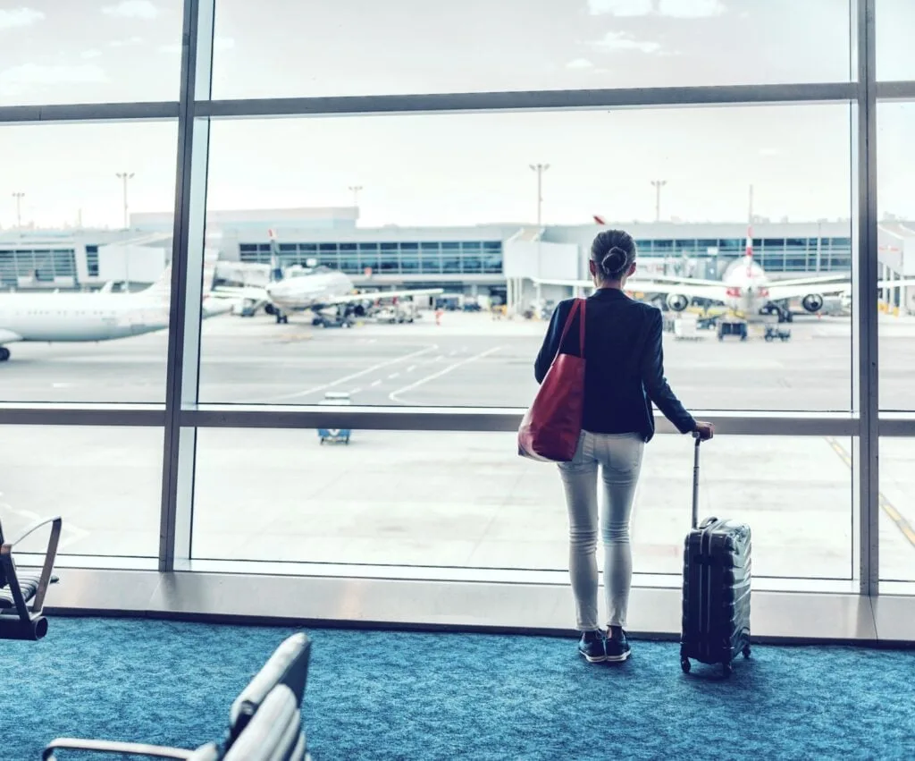 Empowered womanwaits for flight