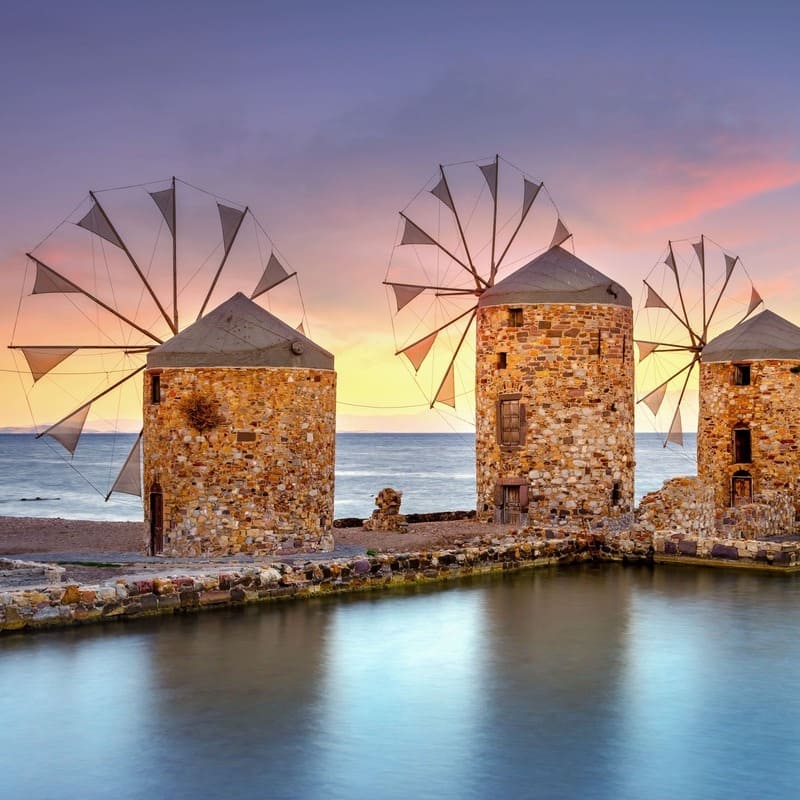 Historic Windmills In Chios, Greece