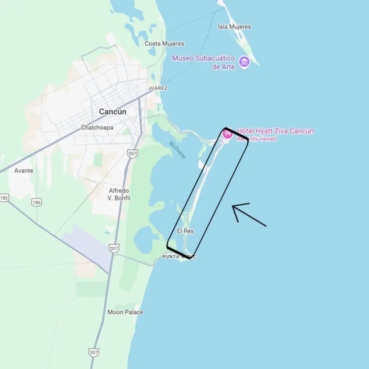 Map Of The Hotel Zone In Cancun, Mexico