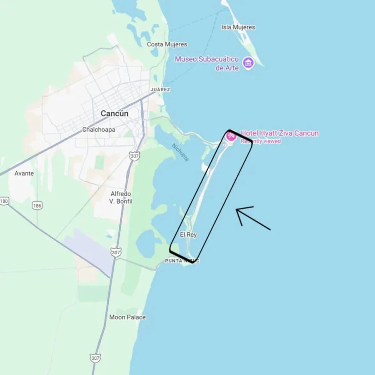 Map Of The Hotel Zone In Cancun, Mexico
