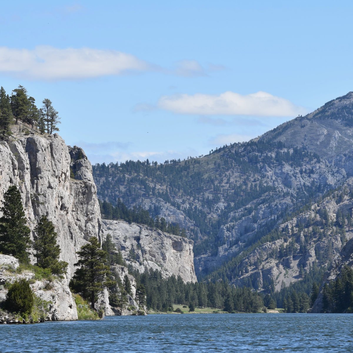 Mountains and river flowing through Great Falls, MT